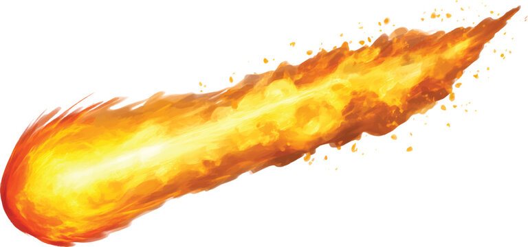 a yellow fireball shooting out, vector illustration, on a transparent background