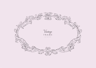 Obraz na płótnie Canvas Vintage whimsical rococo or baroque frame for packaging, wedding greeting card or scrapbooking. Hand drawn doodle vector