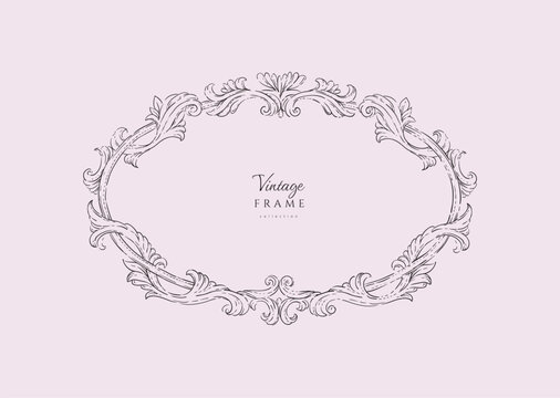 Vintage whimsical rococo or baroque frame for packaging, wedding greeting card or scrapbooking. Hand drawn doodle vector