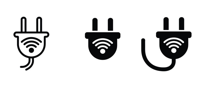 Smart plug set icon vector illustration, smart home automation power control devices for energy management and IoT technology design.