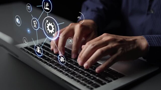 Predictive maintenance icons for industry, automation, smart factory and manufacturing showing data analysis, monitoring, robotics and system optimization with advanced maintenance solutions. Funnel