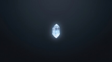 Obraz premium Glowing crystal gemstone floating in dark space with soft blue illumination and radiant light effects.