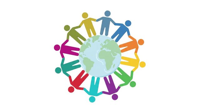 Diverse People Holding Hands Around Spinning Globe, Unity and Community Concept For Global Peace and Harmony
