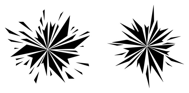 Sharp geometric starburst explosion elements in abstract shattered style