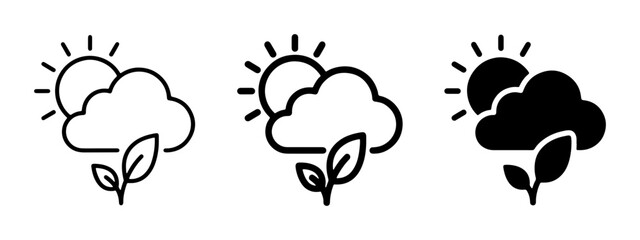 Obraz premium Nature Icons: Sun, Cloud, Leaf Set. Eco-friendly, Weather, Growth Graphics