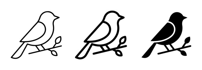 Fototapeta premium Minimalist Bird Icons, Simple Line Art and Silhouette, Perched on Branch