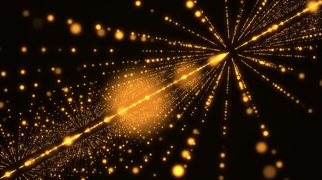 Abstract digital illustration featuring glowing golden particles radiating outward from central bright points