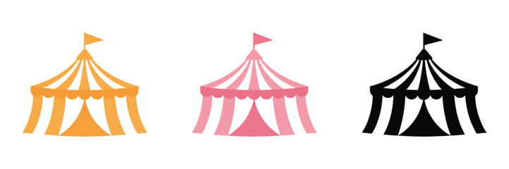 Circus Tent Icons Set Featuring Carnival Big Top Symbols, Entertainment Event Structures, and Festival Vector Illustration © ARIF AHMED 05
