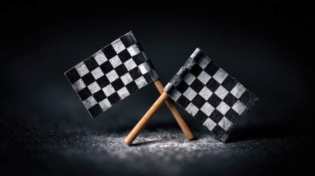 Two small checkered flags crossed, symbolizing a finish line
