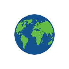 Obraz premium Stylized flat vector illustration of the earth globe with green continents