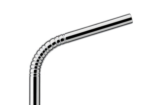 A single reusable metallic drinking straw with a flexible corrugated neck section, isolated against a solid black studio background