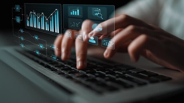 Data flow from database and cloud to processing and analytics dashboards, representing data analysis, automation, insight generation, and digital intelligence Marrow