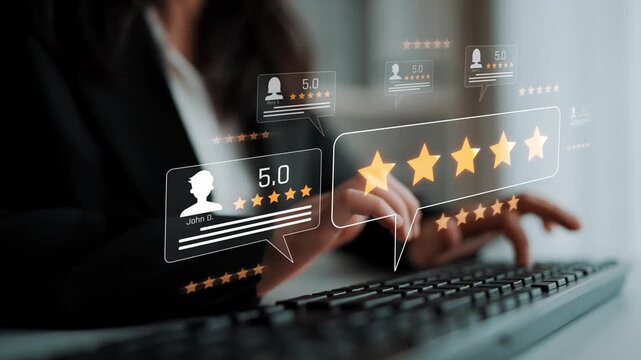 Customer centric review and rating system support product review, digital rating concept, and customer give good trust by visualizing people choice through stars and feedback content technology Marrow