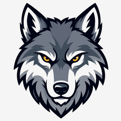 Gray wolf head, cartoon illustration, animal portrait, vector icon