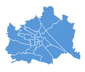 Fototapeta premium Vienna state map with all districts in solid blue color