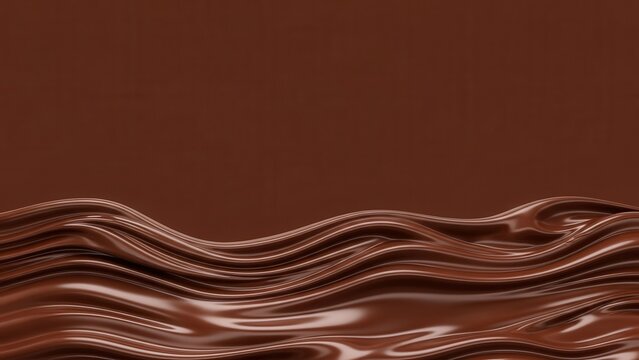 Smooth melted chocolate liquid waves background delicious cocoa cream texture for confectionery marketing.