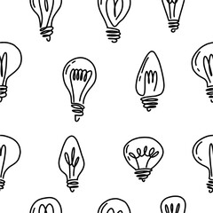 Fototapeta premium A pattern from a collection of hand-drawn light bulbs in a doodle style