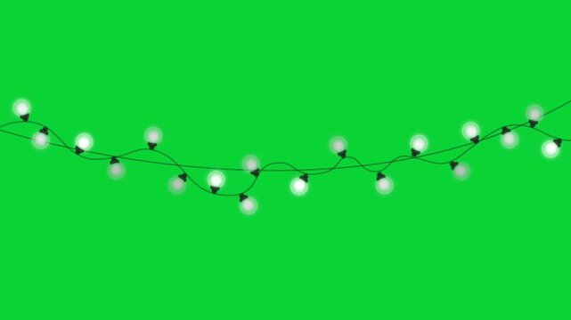String lights arranged in a wavy pattern against a solid green background for festive holiday decoration