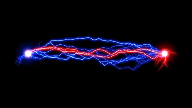Electricity arcs connecting two points with bright blue and red plasma energy discharge effects