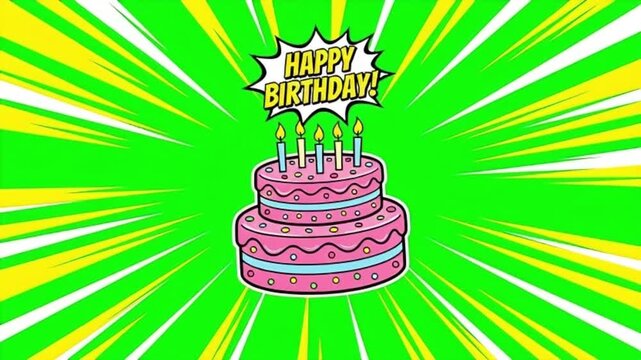 Happy birthday celebration with colorful cake and candles on table indoors
