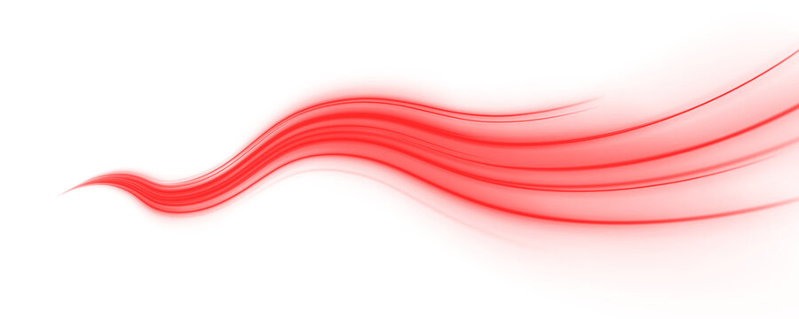 Curved red neon trails spiral over futuristic streets. Light reflections enhance motion and depth perception. PNG illustration with high-tech energy.