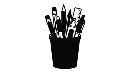Fototapeta premium Stationery In Container Black Silhouette pen pencil