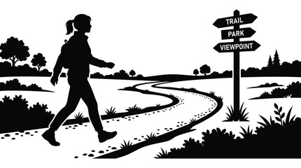 Walking hiker with backpack and directional signpost black silhouette © TanjilaAkter