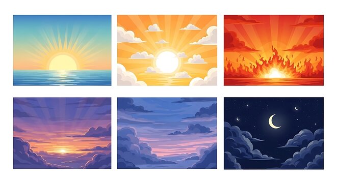 Pixel art sunset and night sky with moon and waves