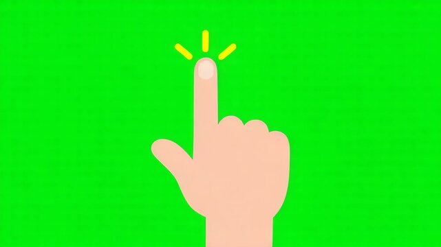 A cartoon hand with index finger pointing up on green screen background with yellow fingernail 4k video