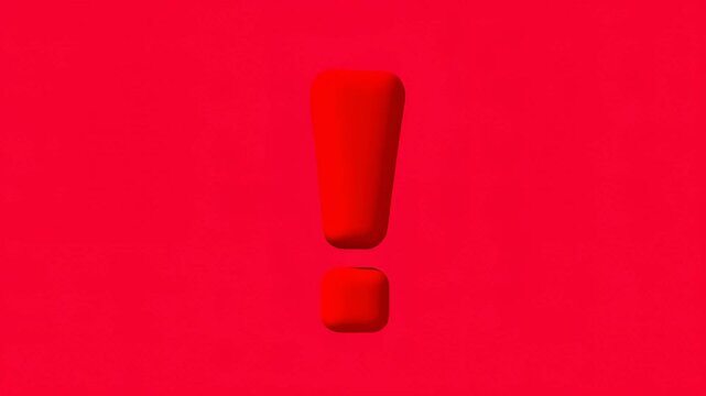 Dynamic exclamation mark animation on vibrant red background with smooth motion transitions