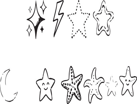 A collection of hand-drawn vector illustration set of cute stars and starfish 