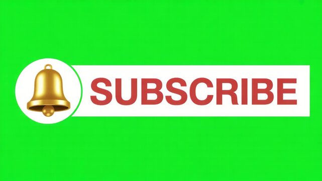 Subscribe button with golden bell on green background for social media and notifications 4k video