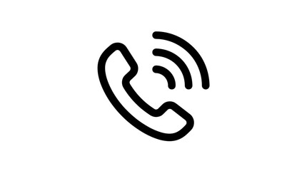 Fototapeta premium A simple, bold black outline icon of a telephone receiver with sound waves emanating from it, symbolizing communication and calls.