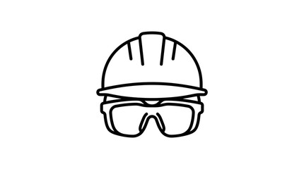 Fototapeta premium Construction helmet and safety glasses line icon on white background