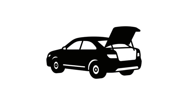 Silhouette Of A Hatchback Car With Open Trunk Black On White