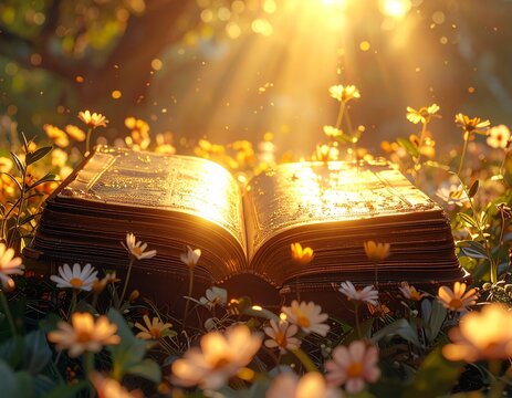 open book with burning candle