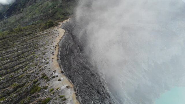 Drone Forward Flight Approaching Mount Ijen Through Morning Atmosphere, East Java, Indonesia
