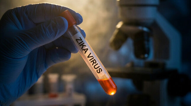 Scientist Holding Zika Virus Test Tube Sample in Laboratory