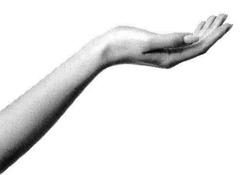 Woman open hand holding or begging gesture halftone