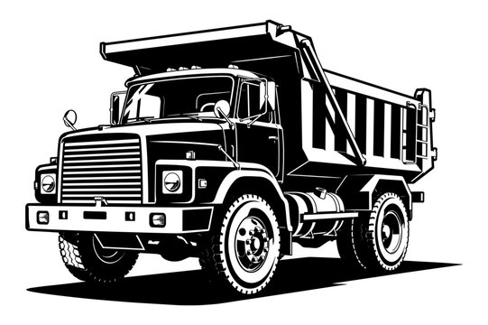 Dump truck tipper construction vehicle monochrome