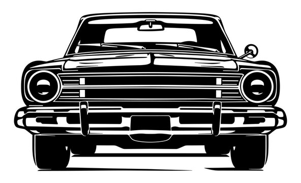 Classic car front view vintage american muscle sedan
