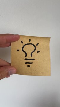Hand holding sticky note with light bulb green idea concept