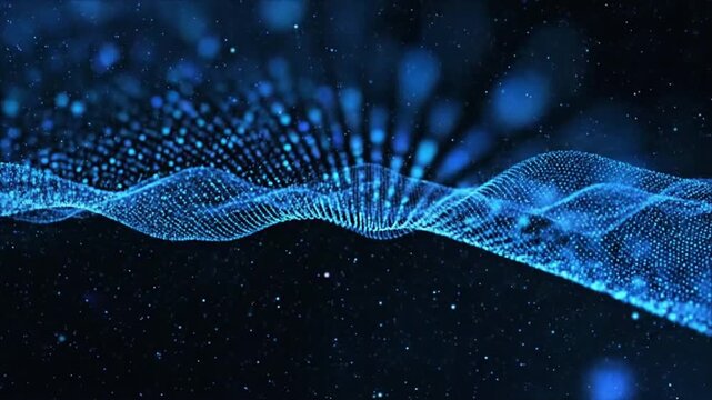 Exploration of blue dot waves in abstract design with celestial themes and seamless movement in digital format