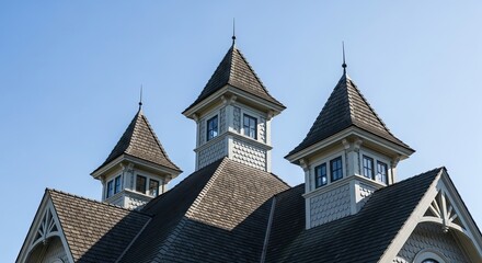 Three turrets on a shingled roof © Asit