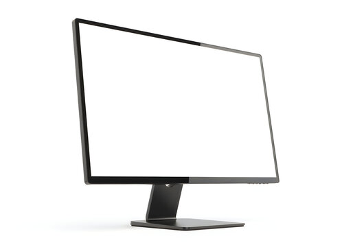 A computer monitor with a blank screen on a stand