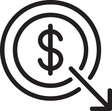 Downward dropping arrow decrease fall losing crisis crash negative deficit business banking finance simple outline vector illustration