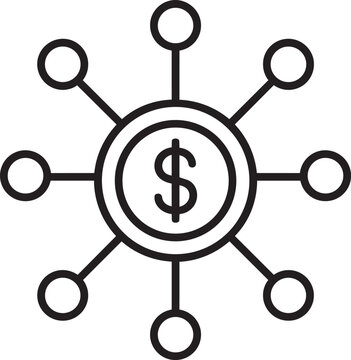 Connection node link network center distribution structure grid flow complex affiliate web business finance simple outline illustration