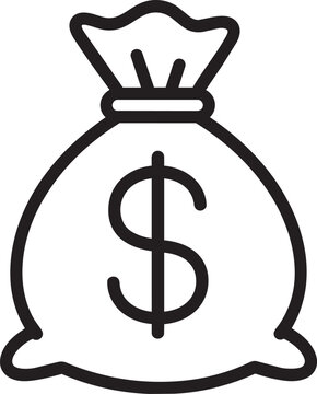 Closed heavy sack money bag tied pouch loot stash reserve prize reward full business finance simple outline illustration
