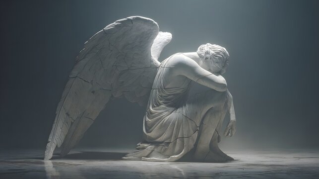 marble angel statue sitting alone head