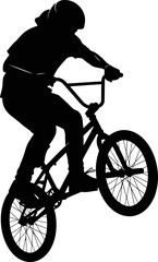 Obraz premium Silhouette of a cyclist performing a stunt on a bmx bike with silhouette transportation lifestyle exercise